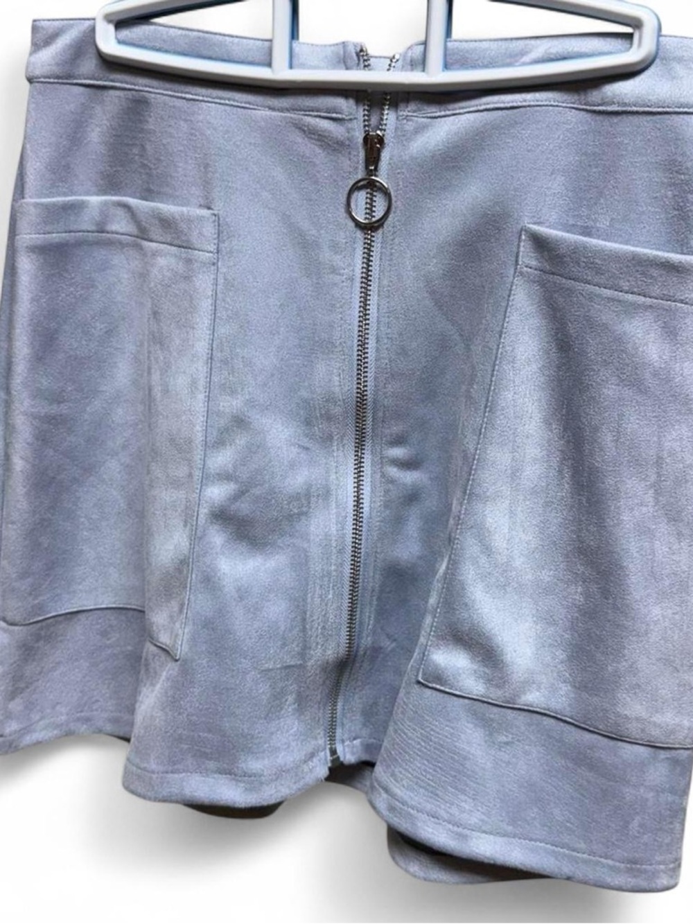 Dry Goods Light Blue Suede-Look Zip Front Skirt